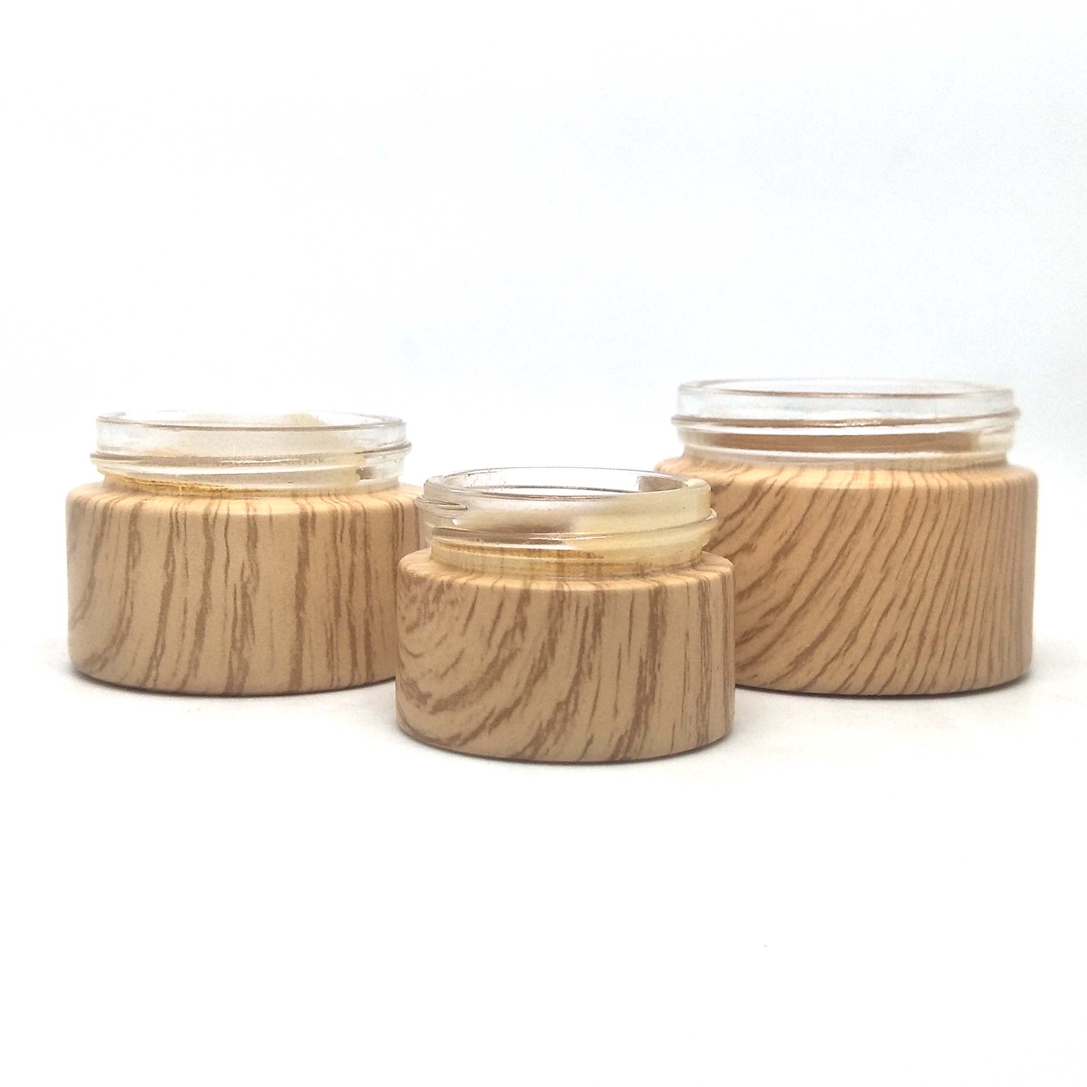 Cosmetic packaging 20g 30g 40g 60gl 80g 100g 120g lotion oil glass jar with wood grain lid