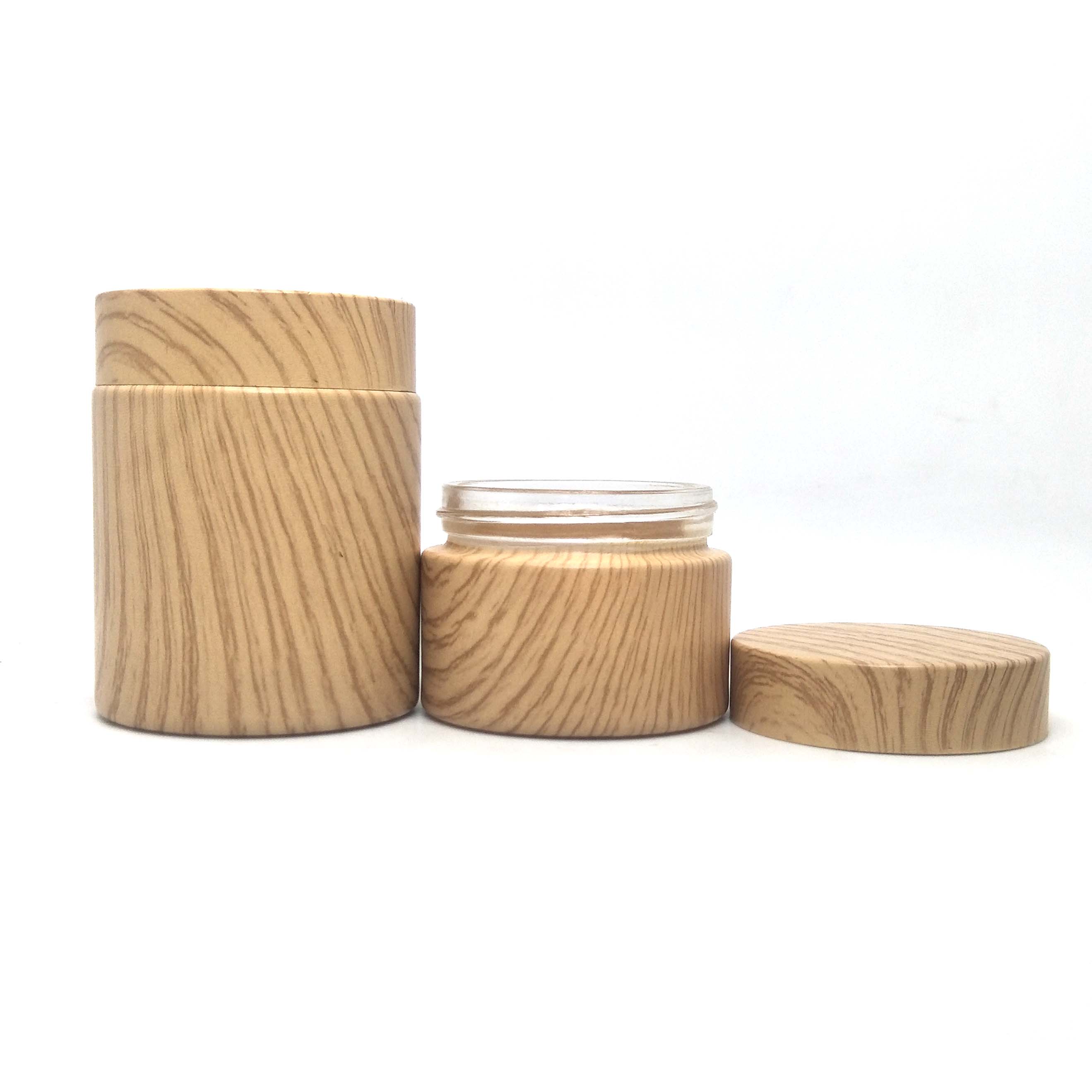 Cosmetic packaging 20g 30g 40g 60gl 80g 100g 120g lotion oil glass jar with wood grain lid