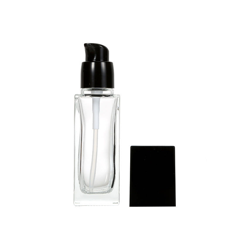 Cosmetic packaging 30 ml e liquid square frosted bottle with pump caper
