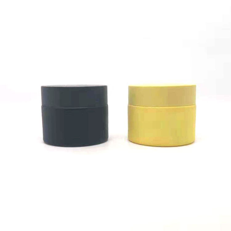 Cosmetic packaging 30g 50g 100ml matte frosted amber black porcelain glass cream jar with black frosted plastic lid