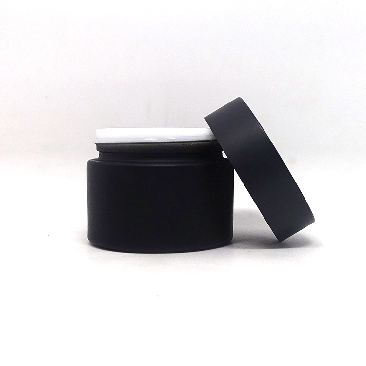 Cosmetic packaging 30g 50g 100ml matte frosted amber black porcelain glass cream jar with black frosted plastic lid
