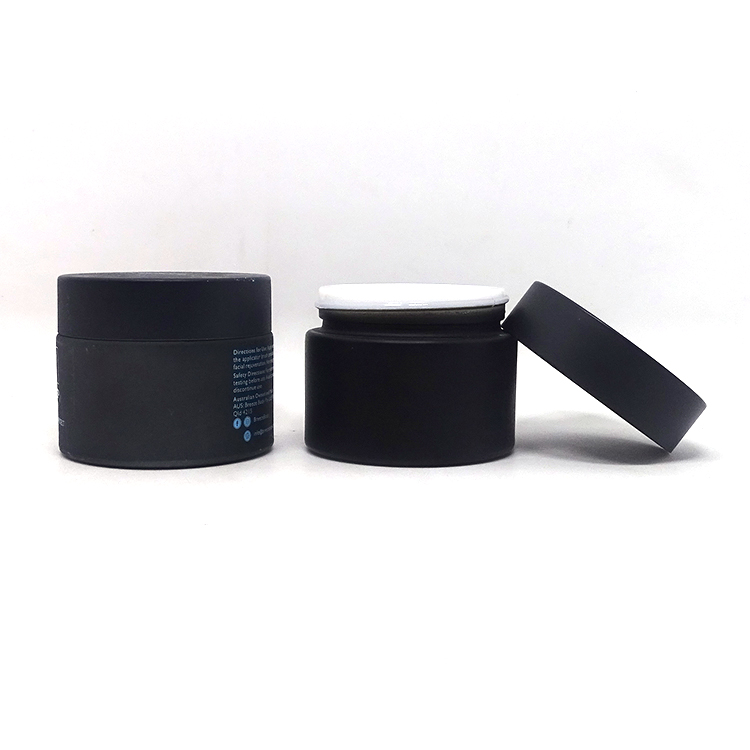 Cosmetic packaging 30g 50g 100ml matte frosted amber black porcelain glass cream jar with black frosted plastic lid