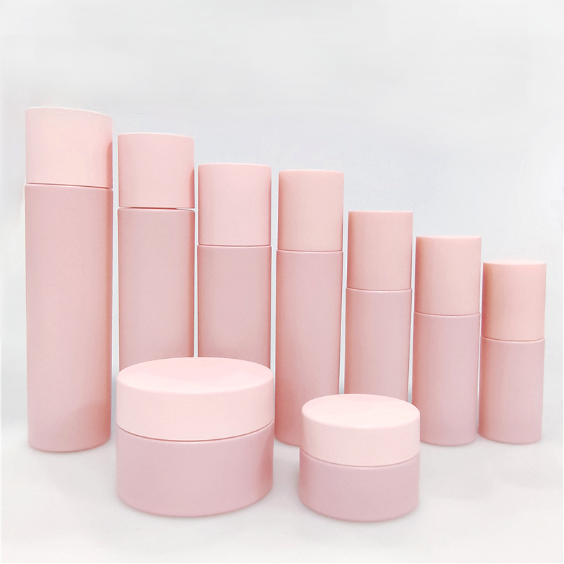 Cosmetic packaging 30ml 60ml 100ml frosted pink glass cosmetic serum eye lotion bottle with pink  cap