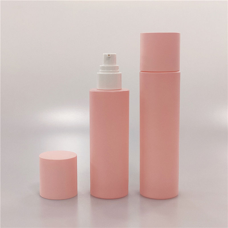 Cosmetic packaging 30ml 60ml 100ml frosted pink glass cosmetic serum eye lotion bottle with pink cap
