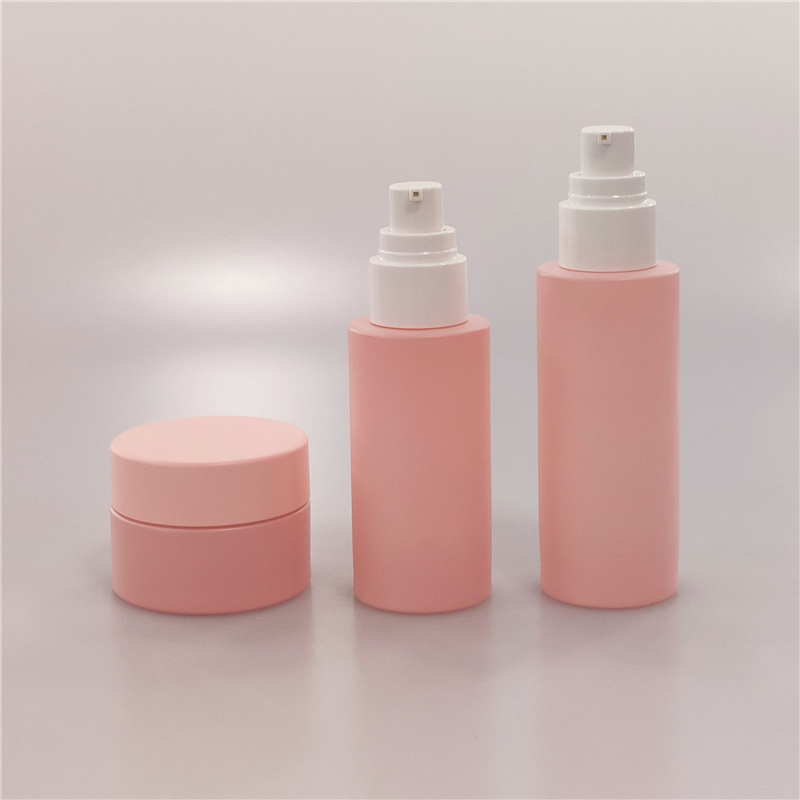 Cosmetic packaging 30ml 60ml 100ml frosted pink glass cosmetic serum eye lotion bottle with pink cap