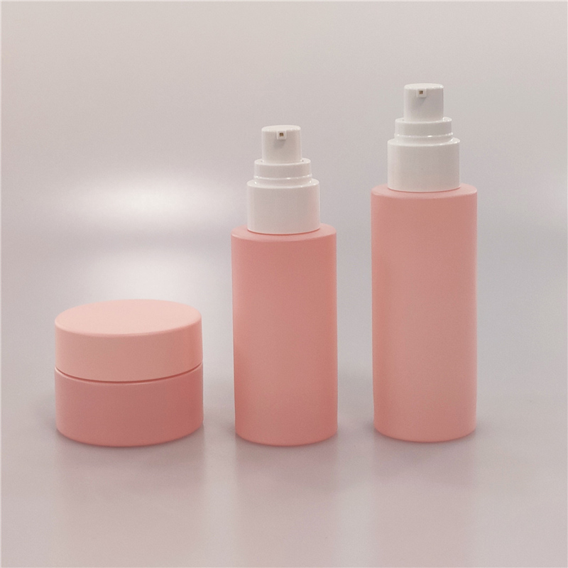 Cosmetic packaging 30ml 60ml 100ml frosted pink glass cosmetic serum eye lotion bottle with pink cap