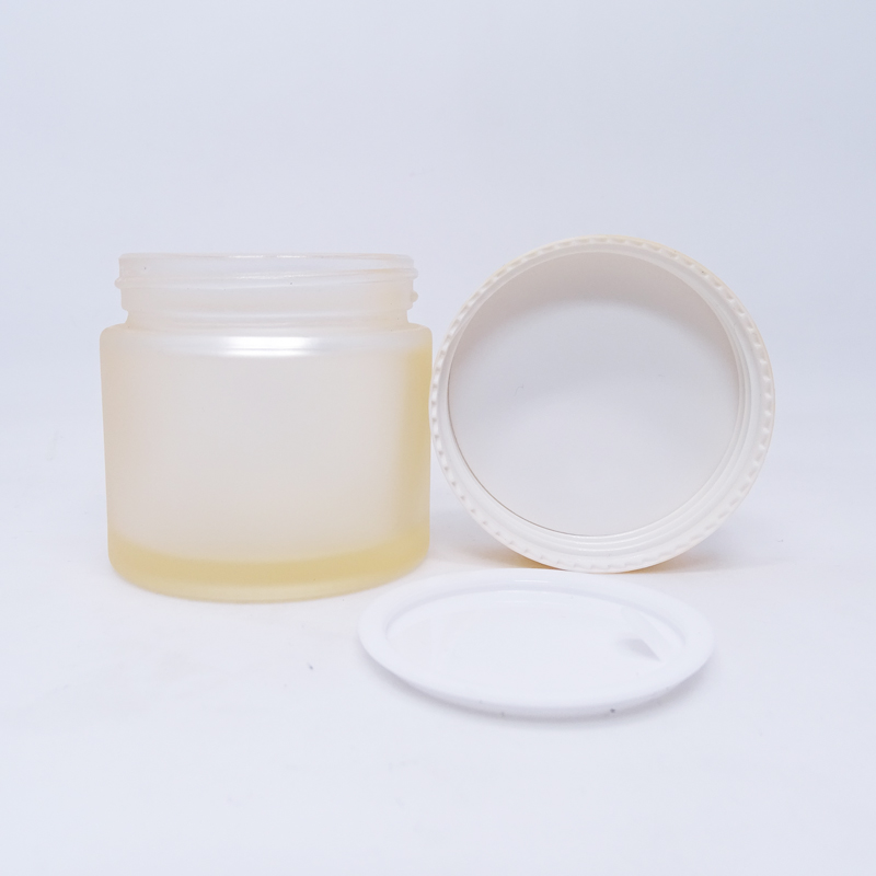 Cosmetic packaging 30ml dropper bottle and 60g cream jar frosted orange matte transparent glass bottles and jars set