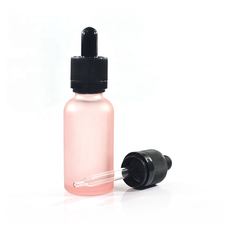 Cosmetic packaging 30ml frosted pink glass cosmetic serum eye dropper bottle with gold aluminium cap