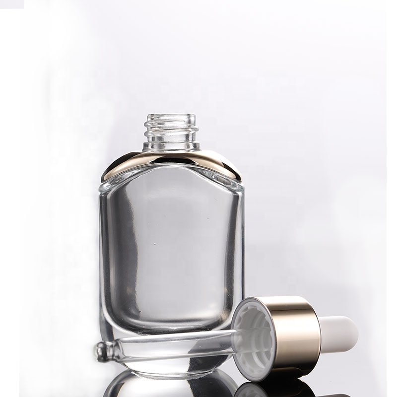 Cosmetic packaging 30ml glass luxury rectangle cosmetic essential oil dropper bottle skin care serum bottle