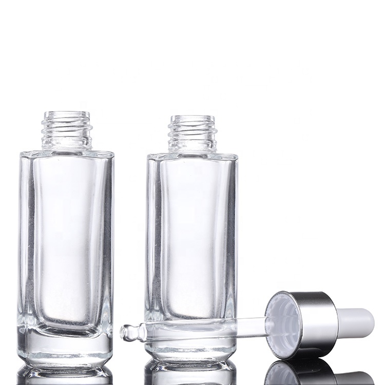 Cosmetic packaging 30ml glass luxury square cosmetic essential oil dropper bottle serum bottle