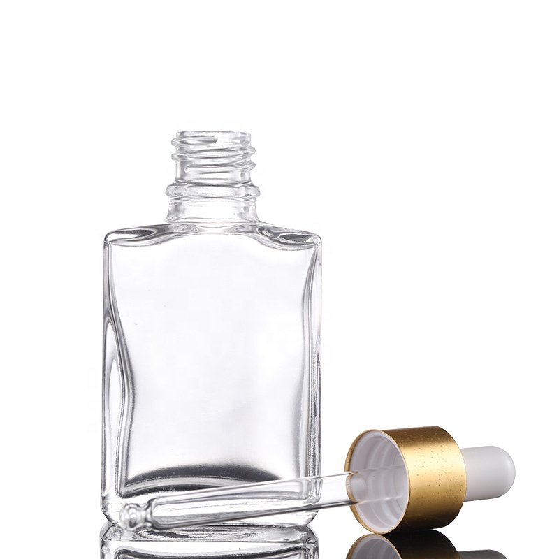 Cosmetic packaging 30ml rectangular essential oil beard oil perfume bottle 50ml clear square dropper bottles