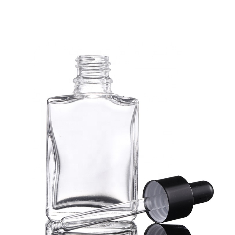 Cosmetic packaging 30ml rectangular essential oil beard oil perfume bottle 50ml clear square dropper bottles