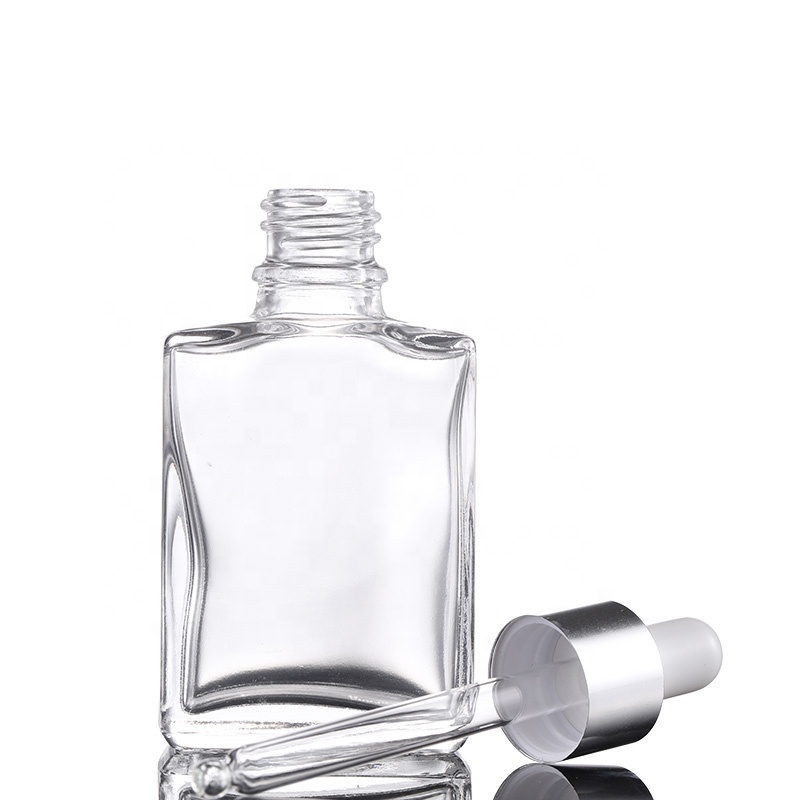 Cosmetic packaging 30ml rectangular essential oil beard oil perfume bottle 50ml clear square dropper bottles
