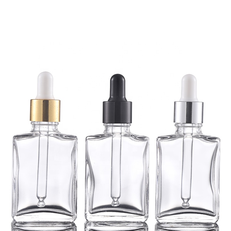 Cosmetic packaging 30ml rectangular essential oil beard oil perfume bottle 50ml clear square dropper bottles