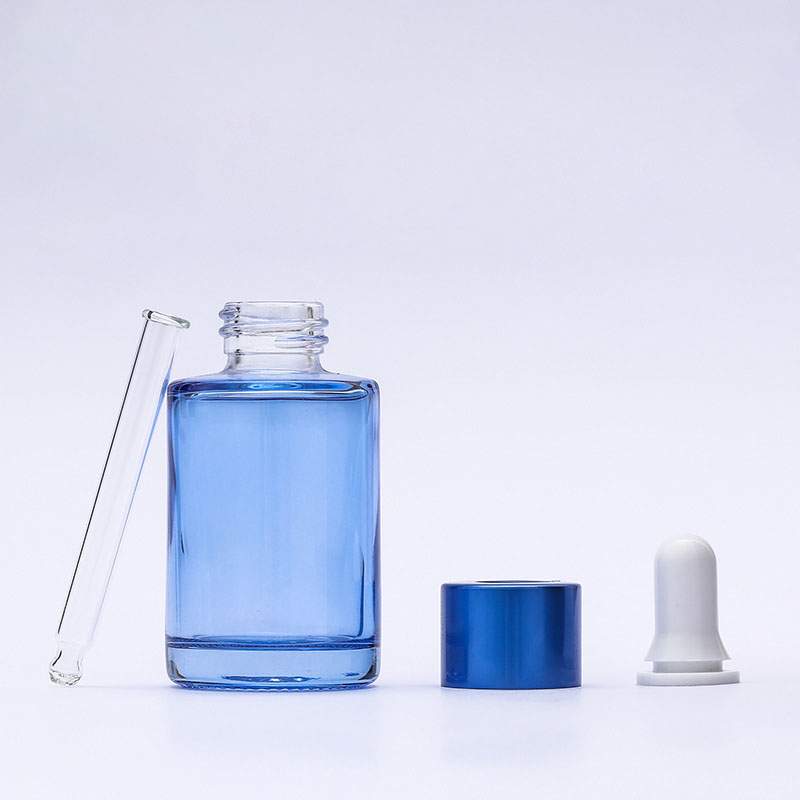 Cosmetic packaging 30ml square flat glass drop essential oil bottle