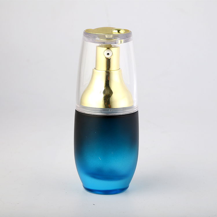 Cosmetic packaging 40ml China manufacture empty luxury frosted oval glass lotion pump bottle