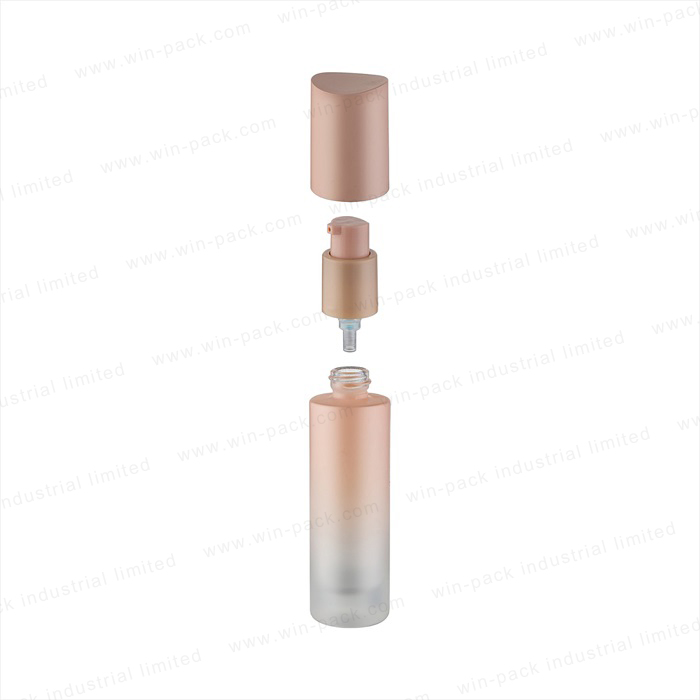 Cosmetic packaging 40ml120ml100ml gradient solid pink color glass empty lotion bottle with injection solid pink pump