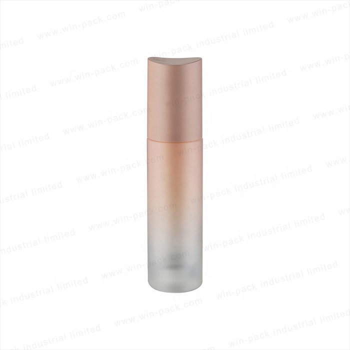 Cosmetic packaging 40ml120ml100ml gradient solid pink color glass empty lotion bottle with injection solid pink pump