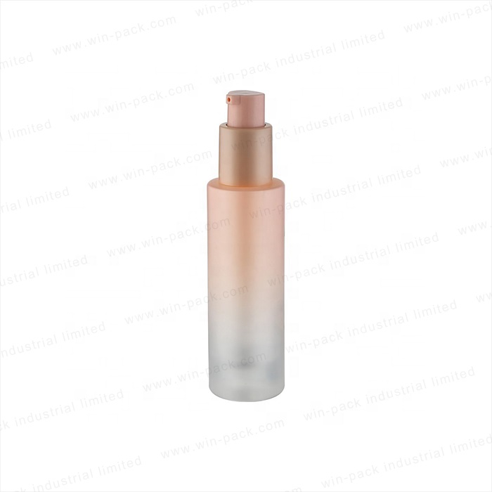 Cosmetic packaging 40ml120ml100ml gradient solid pink color glass empty lotion bottle with injection solid pink pump