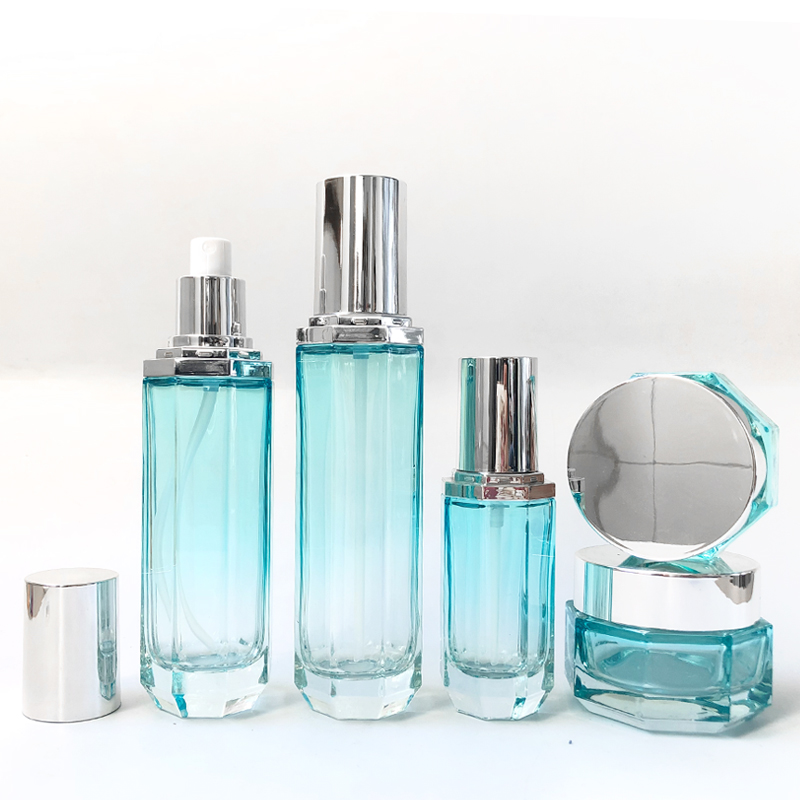 Cosmetic packaging 50g 30g empty hexagon clear thick glass silver lid facial cream jar