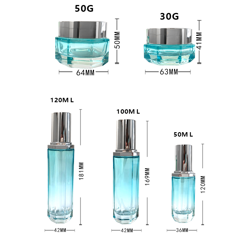 Cosmetic packaging 50g 30g empty hexagon clear thick glass silver lid facial cream jar