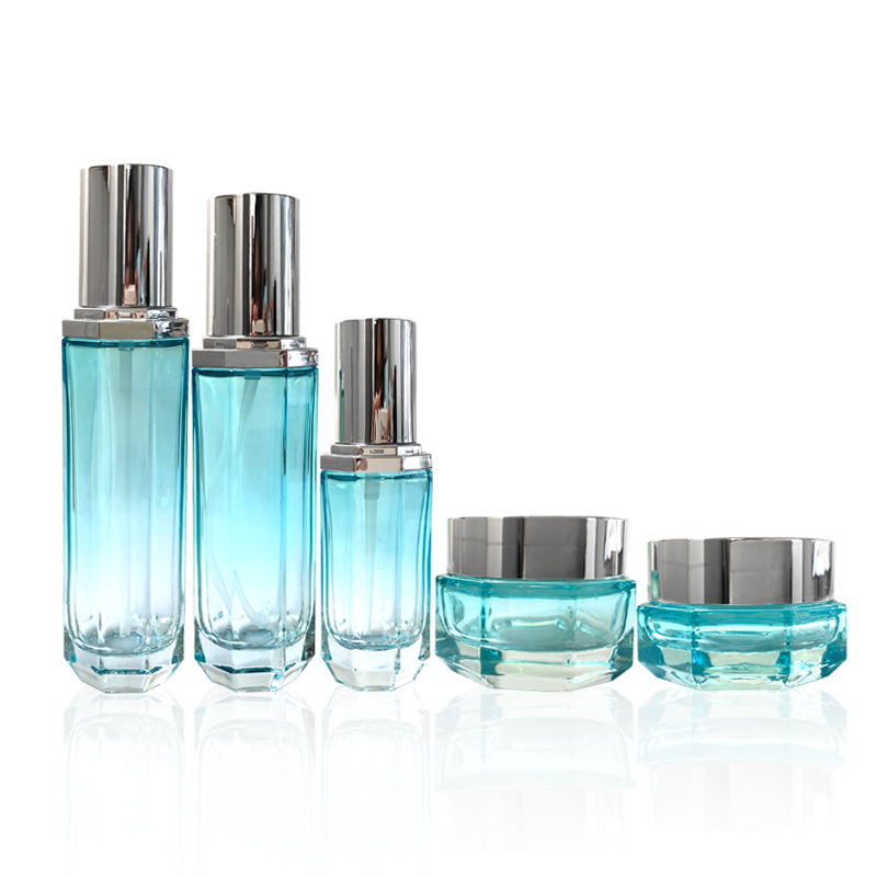 Cosmetic packaging 50g 30g empty hexagon clear thick glass silver lid facial cream jar