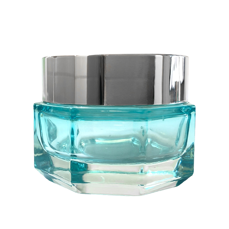 Cosmetic packaging 50g 30g empty hexagon clear thick glass silver lid facial cream jar