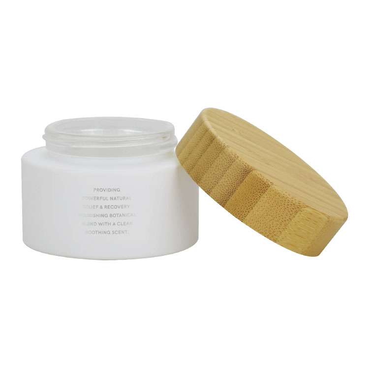 Cosmetic packaging 50ml silver foil stamping bamboo cream jar 5g 10g 20g 30g 50g 100g face cream lotion white frosted glass jar