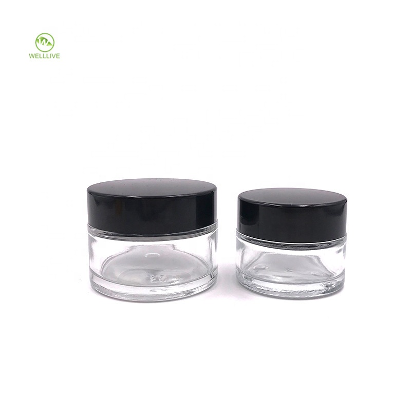 Cosmetic packaging 5g 10g 15g 20g 30g 50g 100g clear glass cream jar with black screw lid