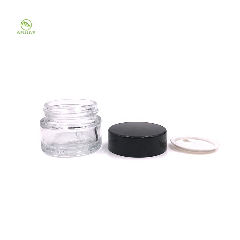 Cosmetic packaging 5g 10g 15g 20g 30g 50g 100g clear glass cream jar with black screw lid