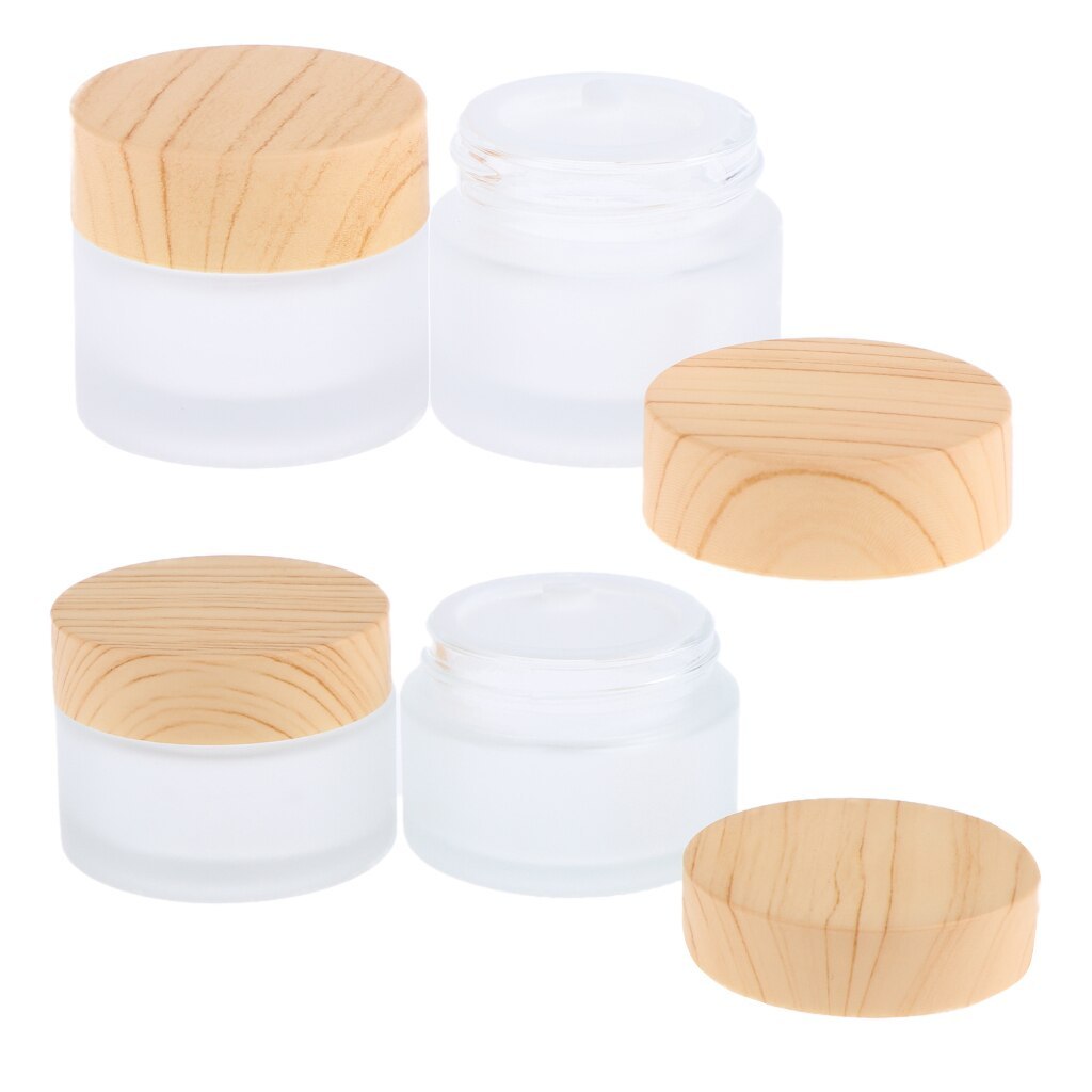 Cosmetic packaging 5ml 15ml 30ml 50ml 100ml 150ml 200ml clear white frosted bamboo wood cap lid face body cream glass jar bottle