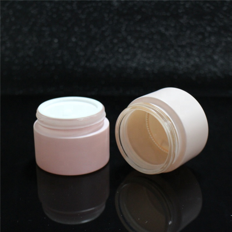 Cosmetic packaging OEM pink matte frosted 20g 30g 50g glass cream jar with lid