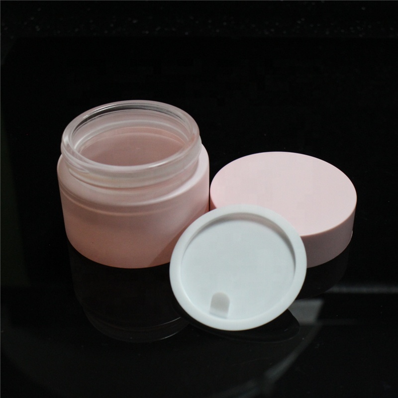 Cosmetic packaging OEM pink matte frosted 20g 30g 50g glass cream jar with lid
