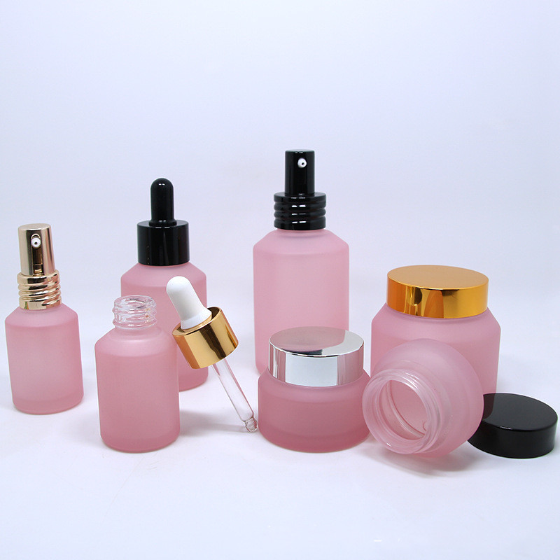 Cosmetic packaging OEM pink matte frosted 20g 30g 50g glass cream jar with silver lid