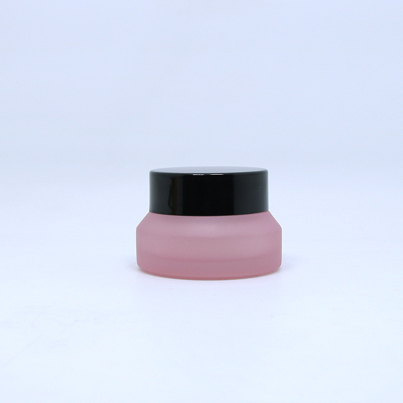 Cosmetic packaging OEM pink matte frosted 20g 30g 50g glass cream jar with silver lid