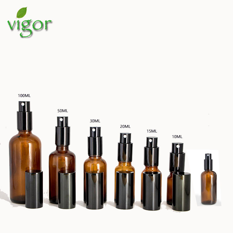 Cosmetic packaging amber glass spray bottles 5ml 10ml 15ml 20ml 30ml 50ml 100ml essential oil bottle with black pump