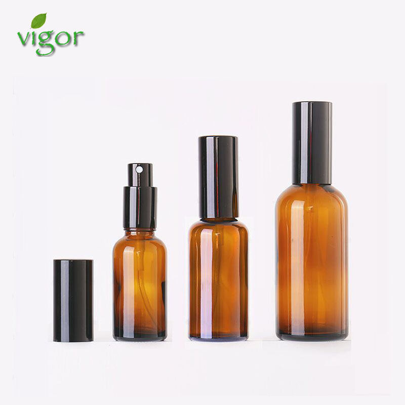 Cosmetic packaging amber glass spray bottles 5ml 10ml 15ml 20ml 30ml 50ml 100ml essential oil bottle with black pump