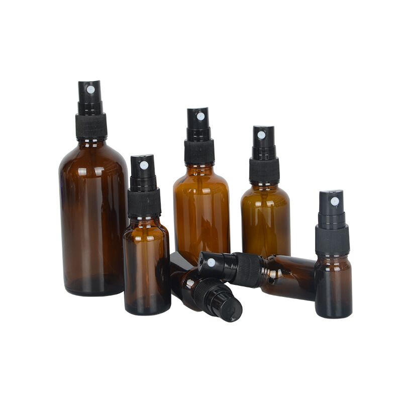 Cosmetic packaging amber glass spray bottles 5ml 10ml 15ml 20ml 30ml 50ml 100ml essential oil bottle with black pump