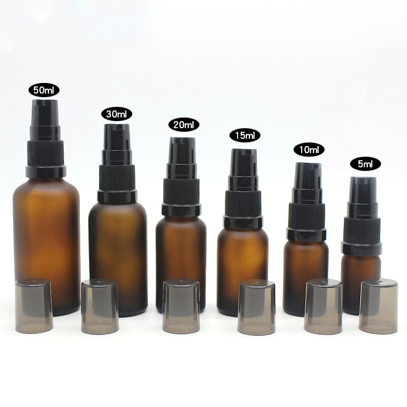 Cosmetic packaging amber glass spray bottles 5ml 10ml 15ml 20ml 30ml 50ml 100ml essential oil bottle with black pump