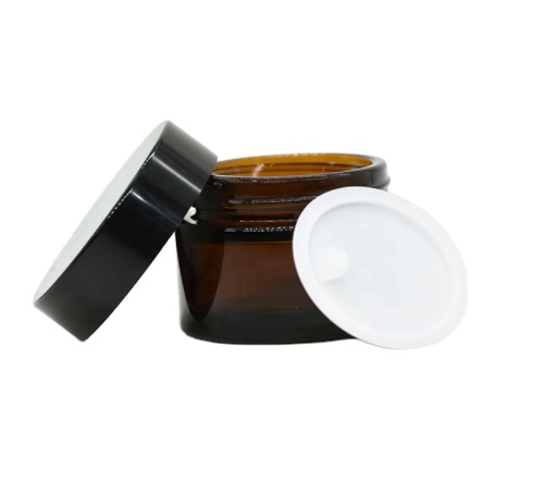 Cosmetic packaging bottle 50ml Amber Glass Jar with Aluminum Lid or ABS Lid Glass Container
