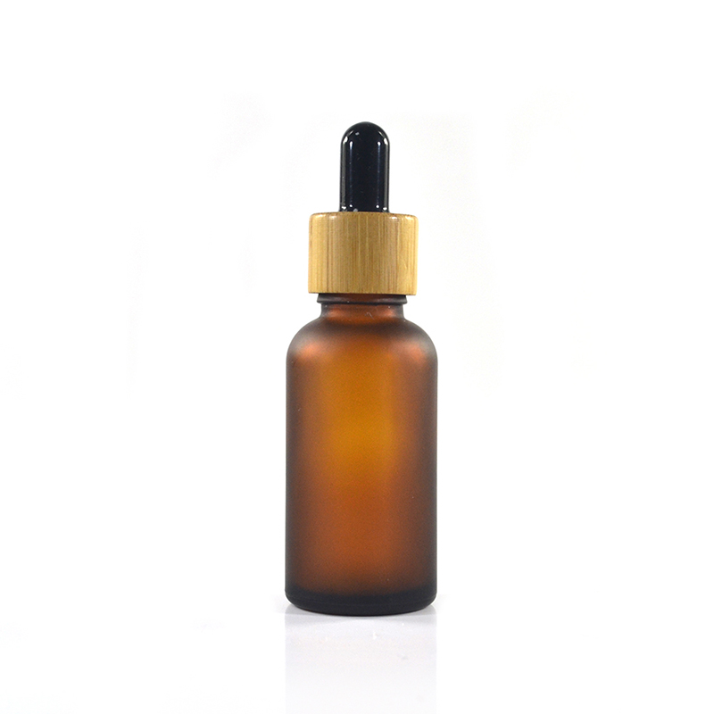 Cosmetic packaging container 1oz 2oz matt frost amber round 30ml glass dropper bottle for essential oil