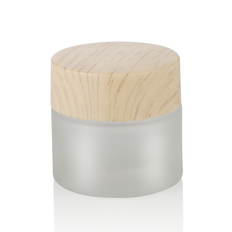 Cosmetic packaging custom 30g 50g frosted glass cream jar with bamboo cap