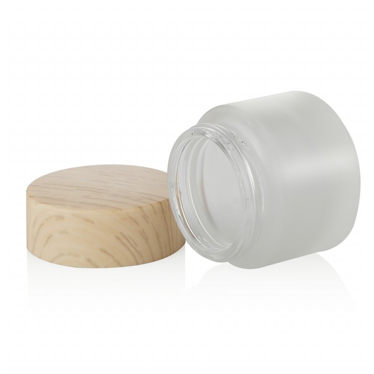Cosmetic packaging custom 30g 50g frosted glass cream jar with bamboo cap