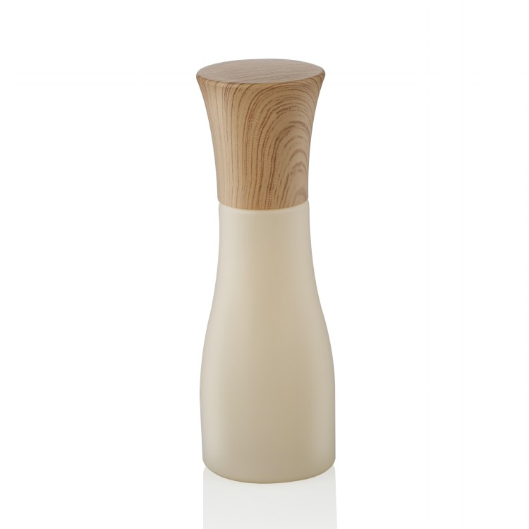Cosmetic packaging custom unique shape  50ml cosmetic glass bottle  with  bamboo cap and lotion pump