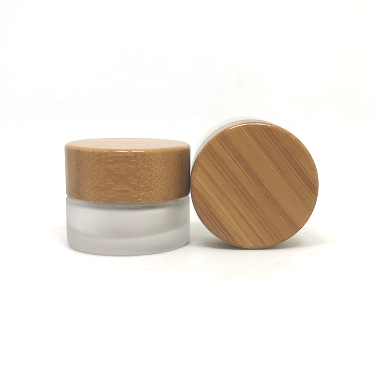 Cosmetic packaging face cream bamboo lid frosted glass cream jar 50ml with wooden screw caps