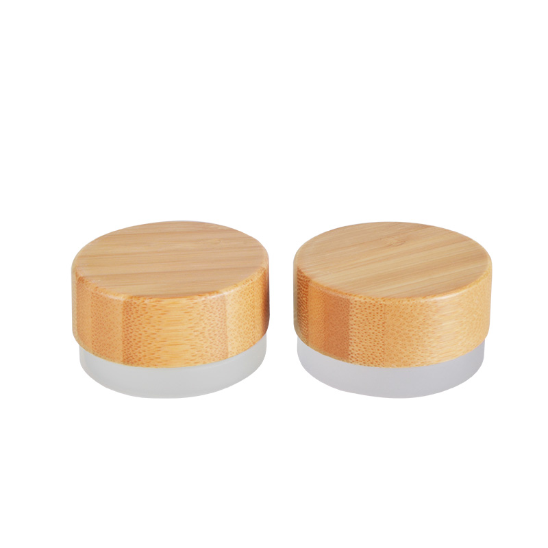 Cosmetic packaging face cream container 5ml 5g frosted clear glass jar with bamboo wood lid