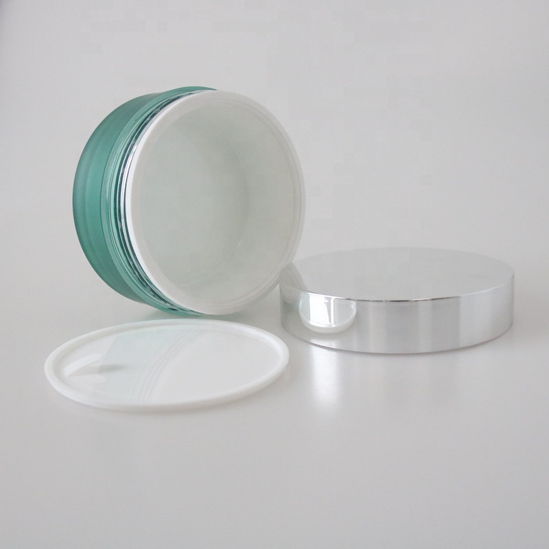 Cosmetic packaging flat round shape 100g 200g acrylic double wall plastic jar for facial mask cream