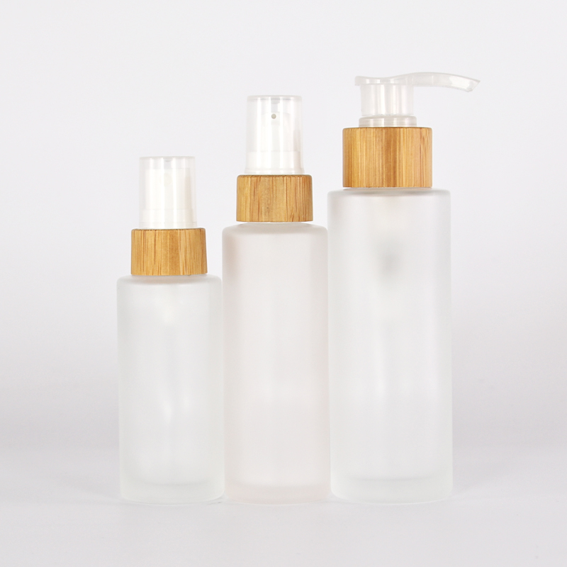 Cosmetic packaging frost glass cream jar with bamboo lid jar bottles