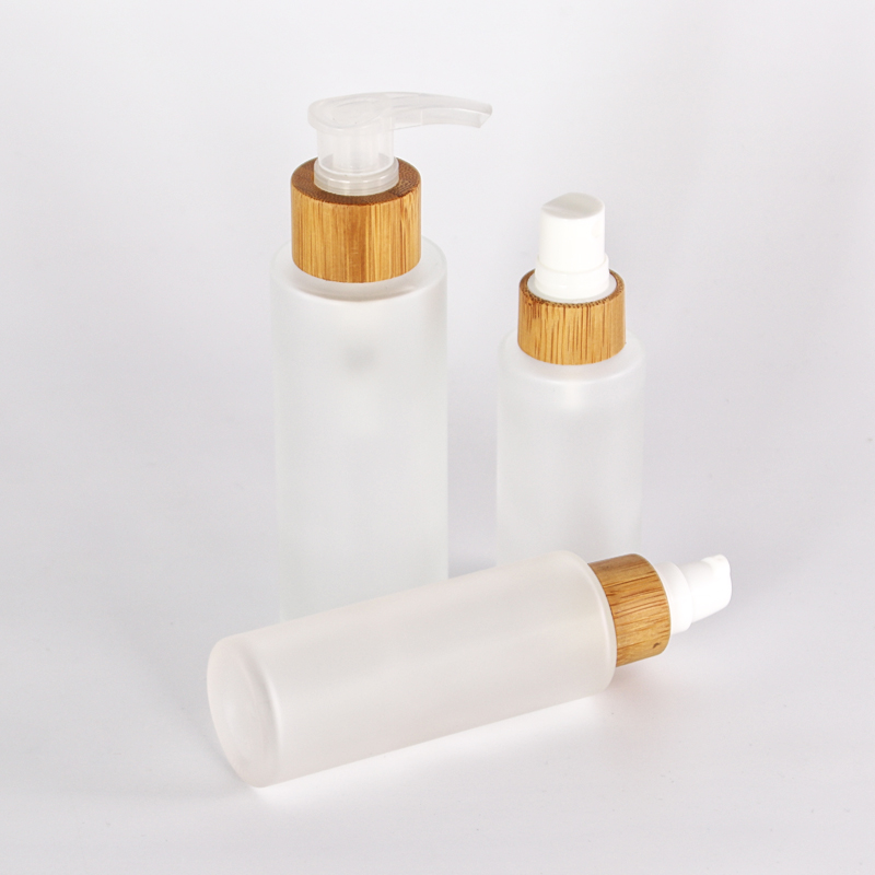 Cosmetic packaging frost glass cream jar with bamboo lid jar bottles