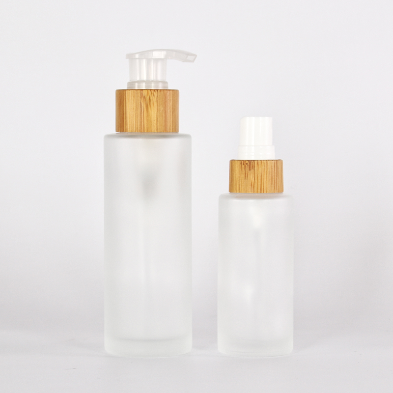 Cosmetic packaging frost glass cream jar with bamboo lid jar bottles